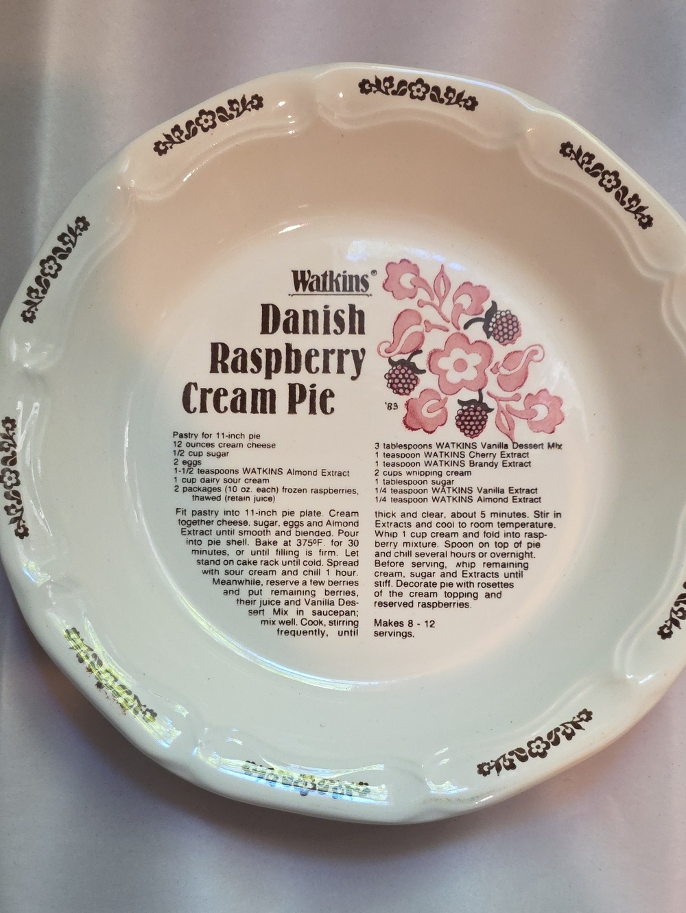 Vintage Watkins Danish Raspberry Cream Pie Plate